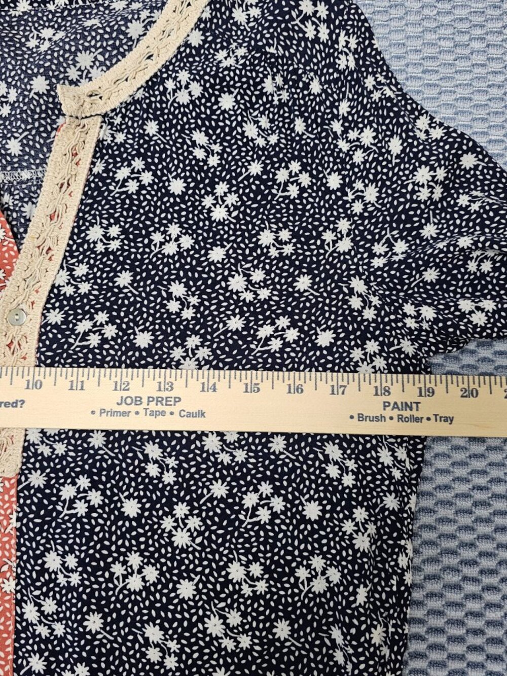 Ellison Boho Floral Lace Trim Romper Navy Blue & White Long Tassel Waist Size M - Picture 5 of 7